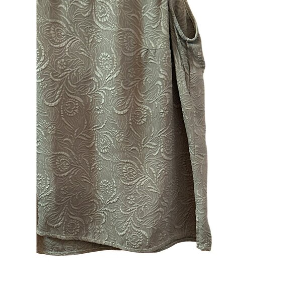 Citron Women's Dark Green Bohemian Floral Sleeveless Silk Blouse - Picture 2 of 5
